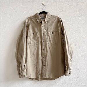 Carhartt Work Shirt Mens Large Relaxed Fit Tan Button Up Long Sleeve